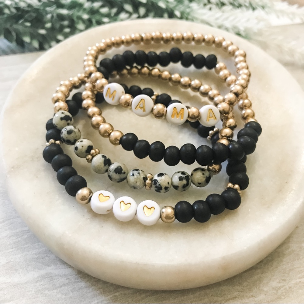 Mama Stretch Bracelet Set-Black & Gold - Picture 2 of 3
